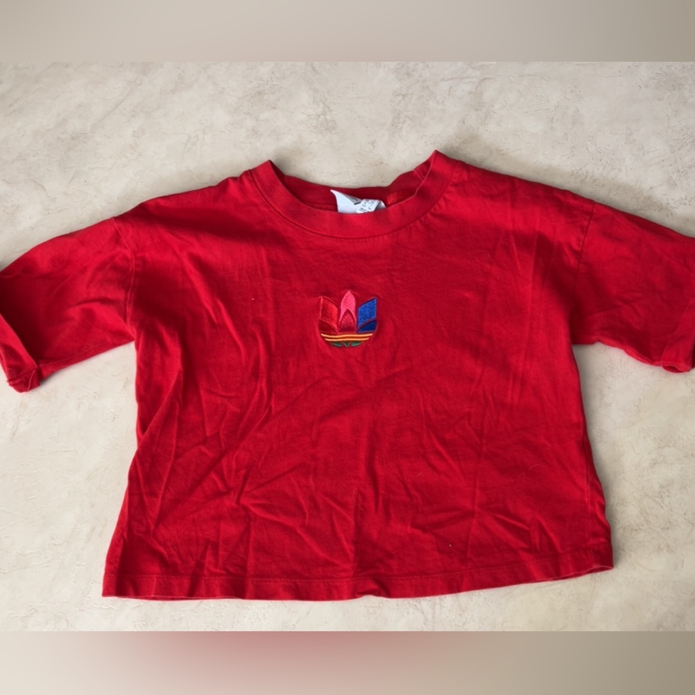 Adidas red crop top t shirt